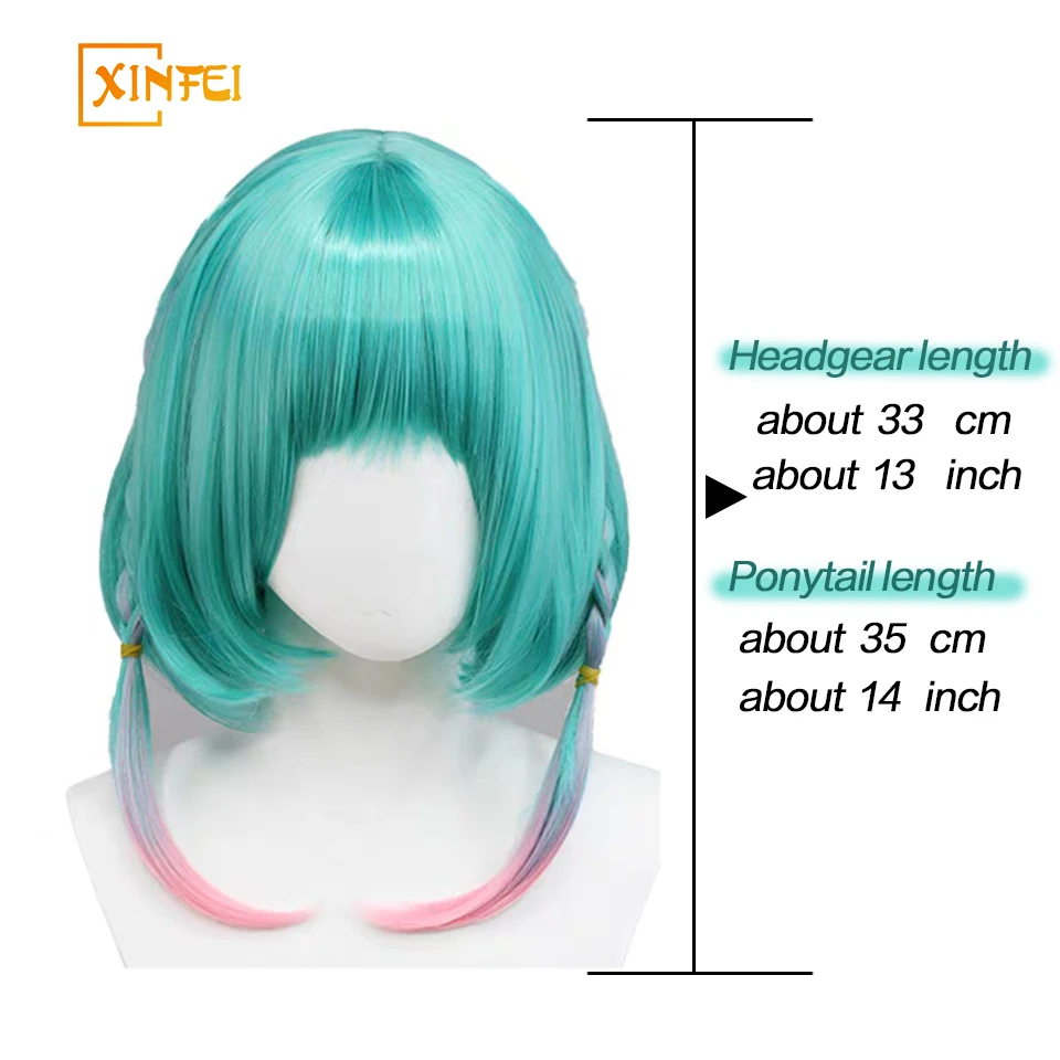 XINFEI Ombre Blue Pink Gradient Short Straight Synthetic Women Anime Game Cosplay Hair Wig for Daily Party