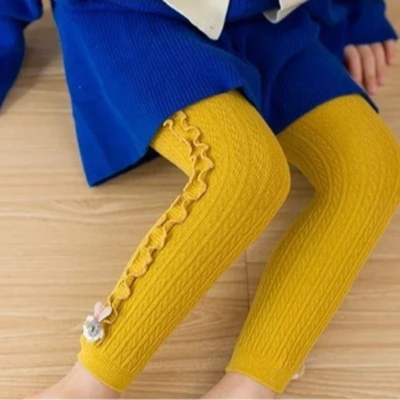 Kids Girls' Medium-thick Autumn Versatile 2027 New Stretchy Stylish Leggings with Ruffled Sides for Baby Pants