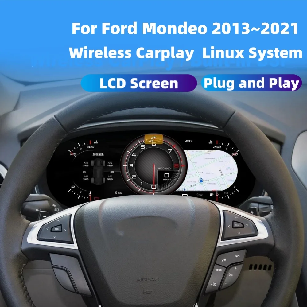 For Ford Mondeo 2013~2021 with Carplay Virtual Cockpit Speed Meter LCD Digital Cluster Instrument Panel Car Multimedia Dashboard
