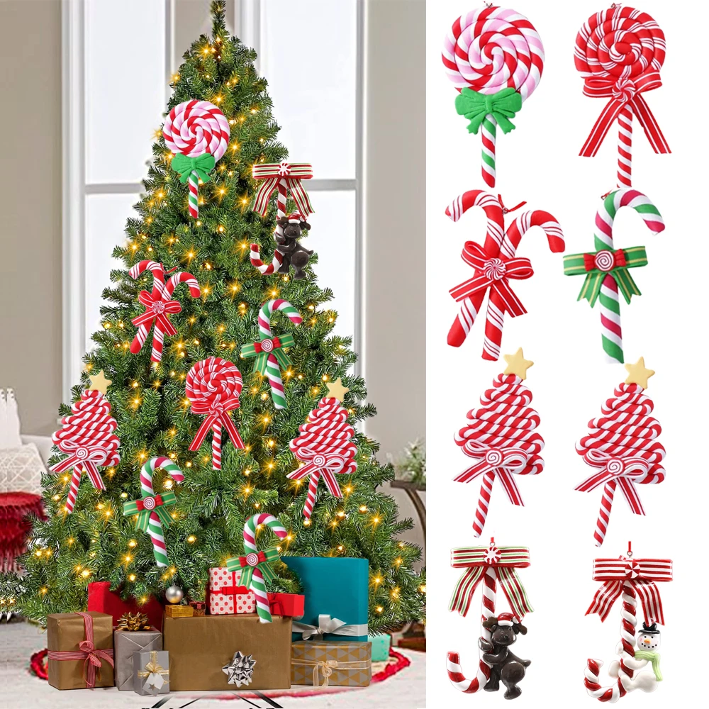 

1PC Christmas Tree Ornaments Santa Claus Snowman Elk Candy Cane Lollipop Hanging Pendants for Home New Year Xmas Crafts Kid Toy