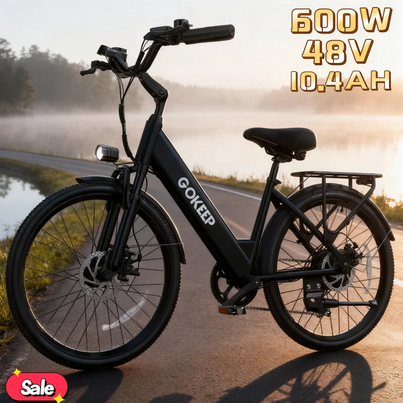 

Black electric bicycle 600W power 48V 10.4AH safety battery suitable for commuting and transportation adults durable E-bike