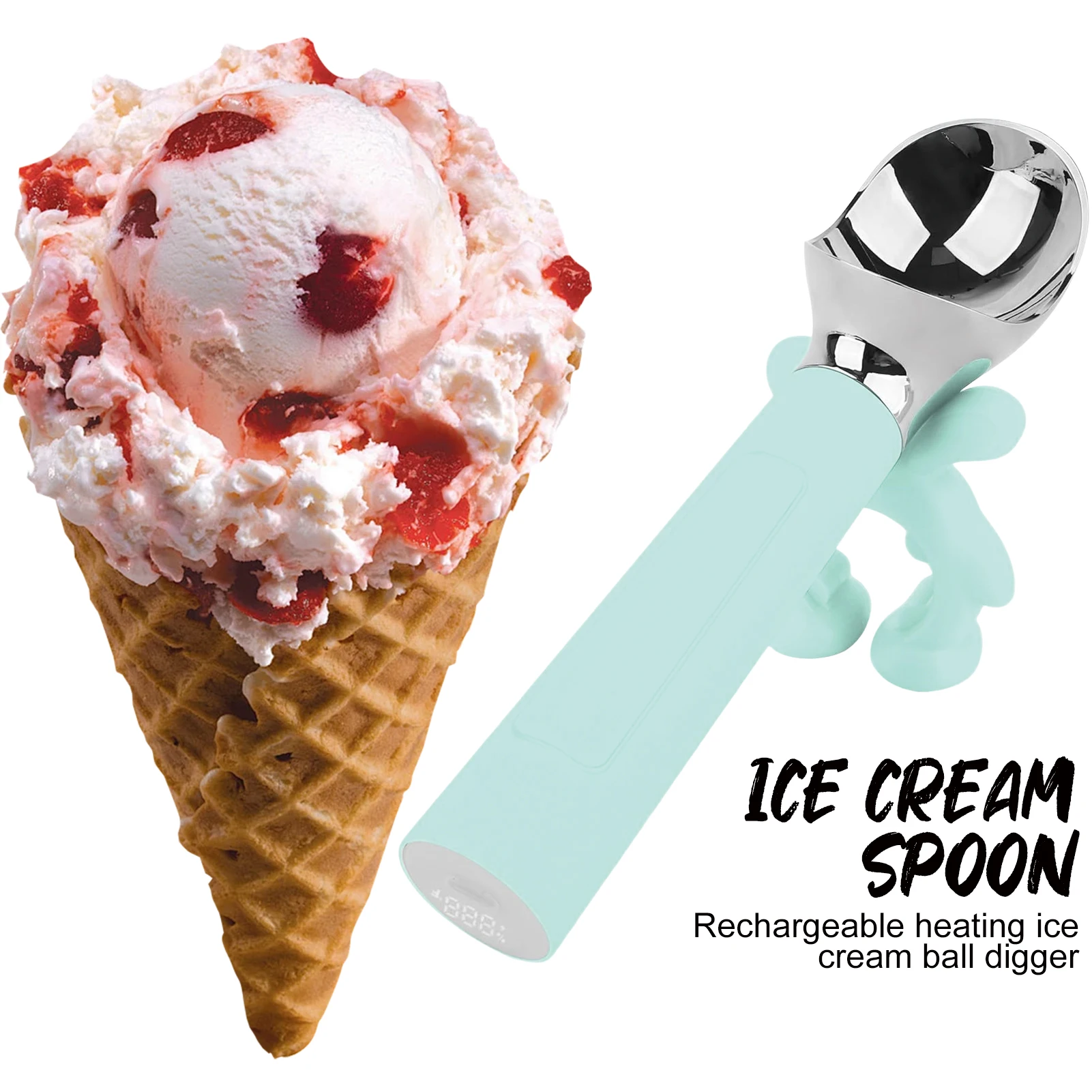 

Ice Cream Scoop with Stand Rechargeable Heated Food Grade Stainless Steel USB Powered Scooper for Home Ice Cream Shop Camping