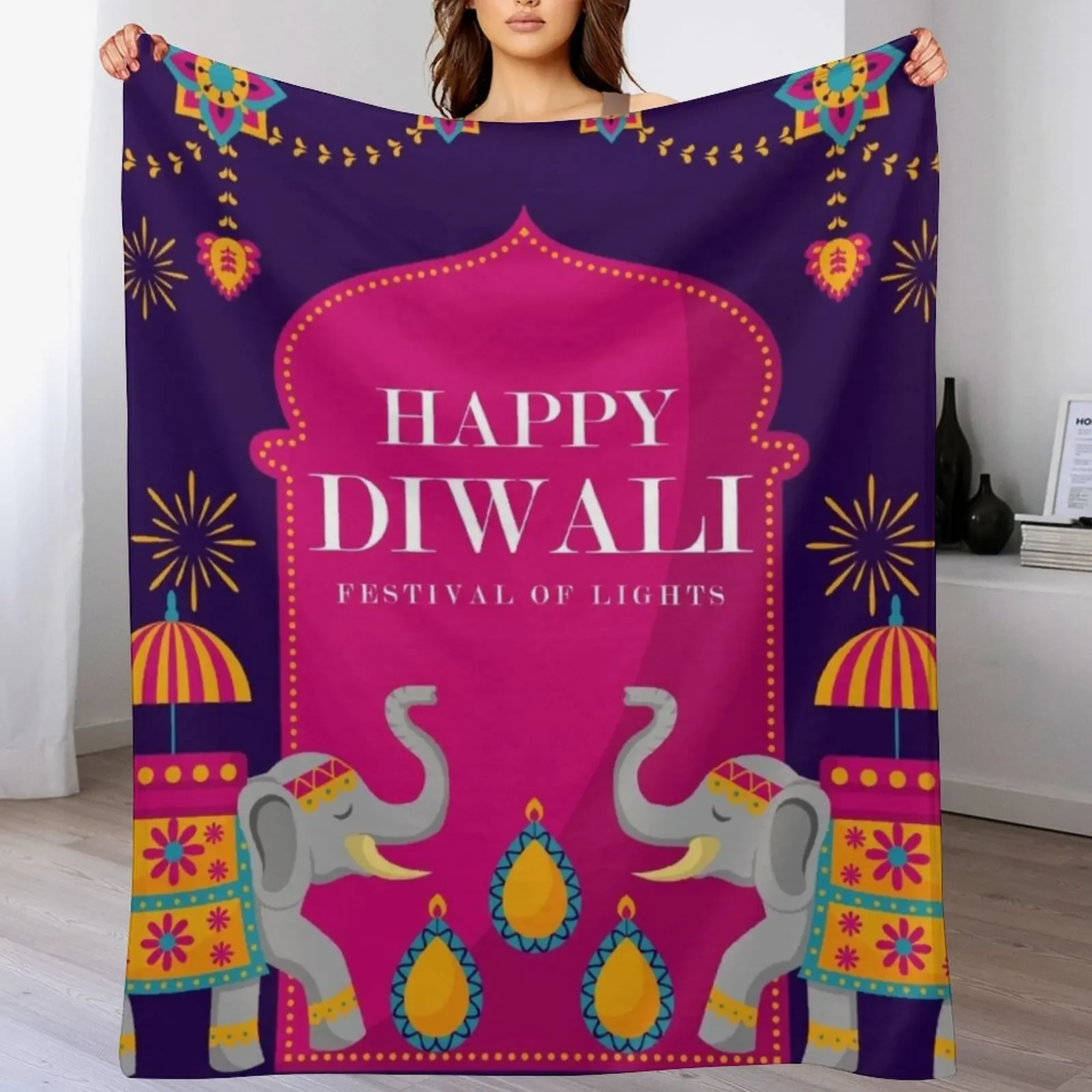 

Happy Diwali - Festival Of Lights Throw Blanket Luxury Thicken Decorative Throw Personalized Gift Travel Blankets