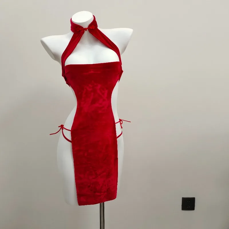 

Женское бархатное платье-Ципао с V-образным вырезом