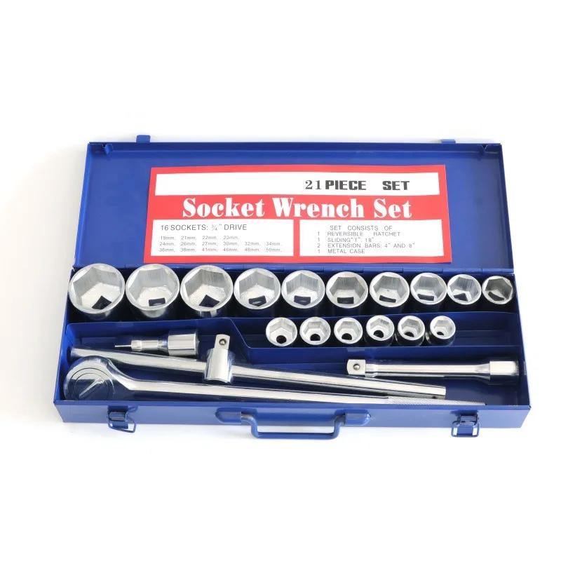 WZAUTO High Quality Impact Wrench Socket Set Standard 21-Piece, 3/4 Inch Drive Metric 12 Point Impact Socket Tool Set