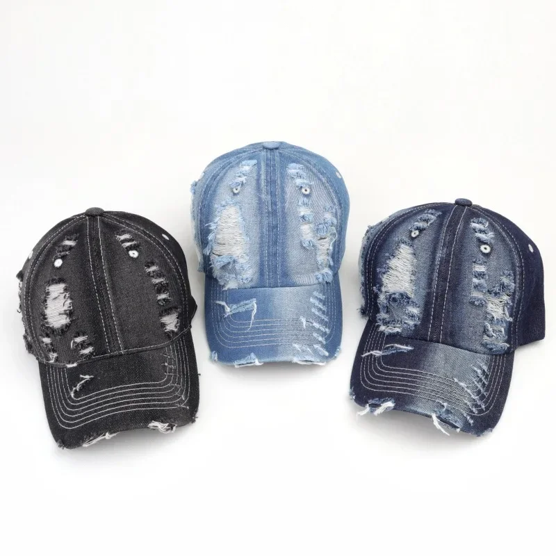 Men Women Baseball Caps Hiphop Street Trendy Hats Distressed Denim Cool Kpop Visor Hats