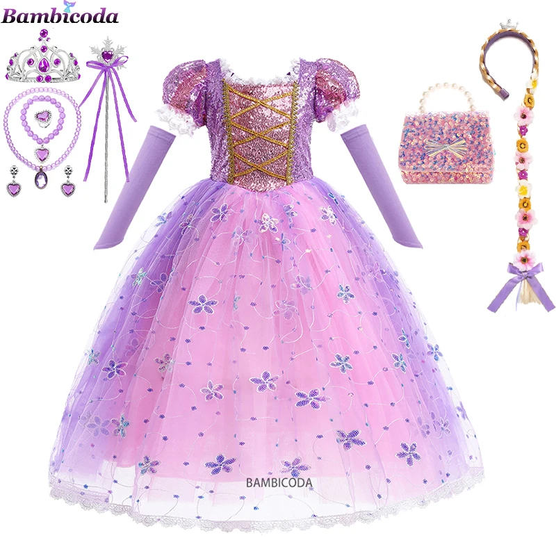 Rapunzel vestido cosplay para meninas, vestidos de princesa anime, traje de carnaval, aniversário, ano novo, verão