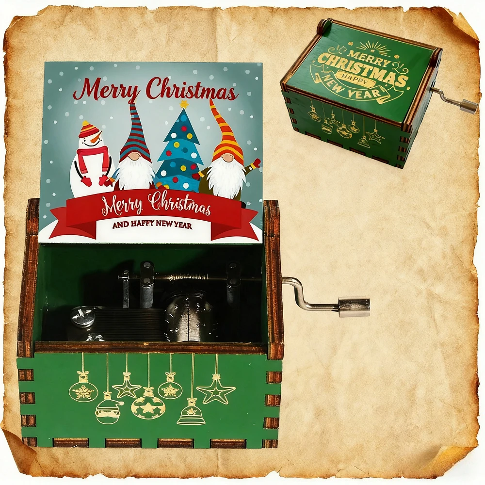 Hot Wooden Hand Crank New Year Music Box Anime Theme Halloween Merry Christmas Decoration Home Christmas Birthday Gift