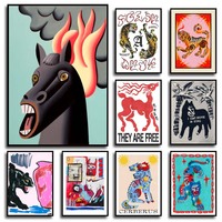 Vintage Abstract Animals Print Posters Mid Century Wall Art Canvas Painting Pictures for Living Room Bedroom Home Decor No Frame