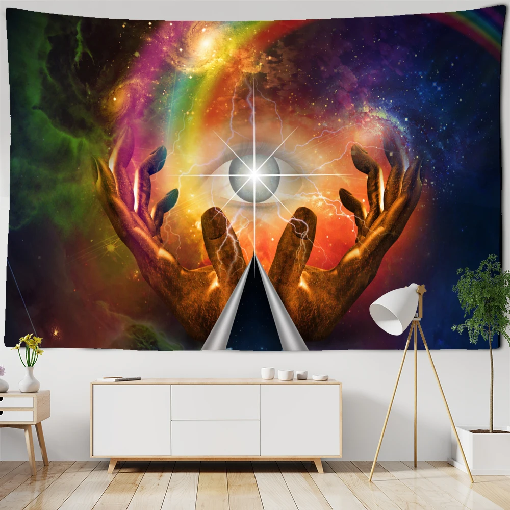 Psychedelic Hand Hearts Eye Tapestry Wall Hanging Hippie Tapiz Art Dorm Boho Background Fabric Home Decor