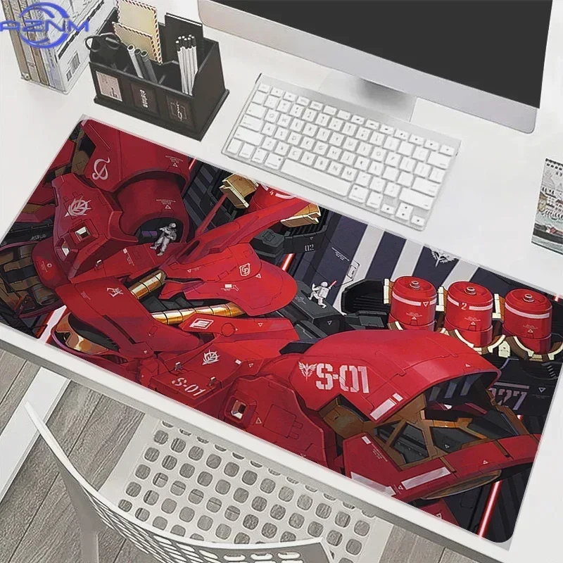Red Sci-fi Mecha Workshop Scene Large Mousepad, Rubber Base Extended Desk Mat, Non-Slip Waterproof Keyboard Pad for Gaming and O