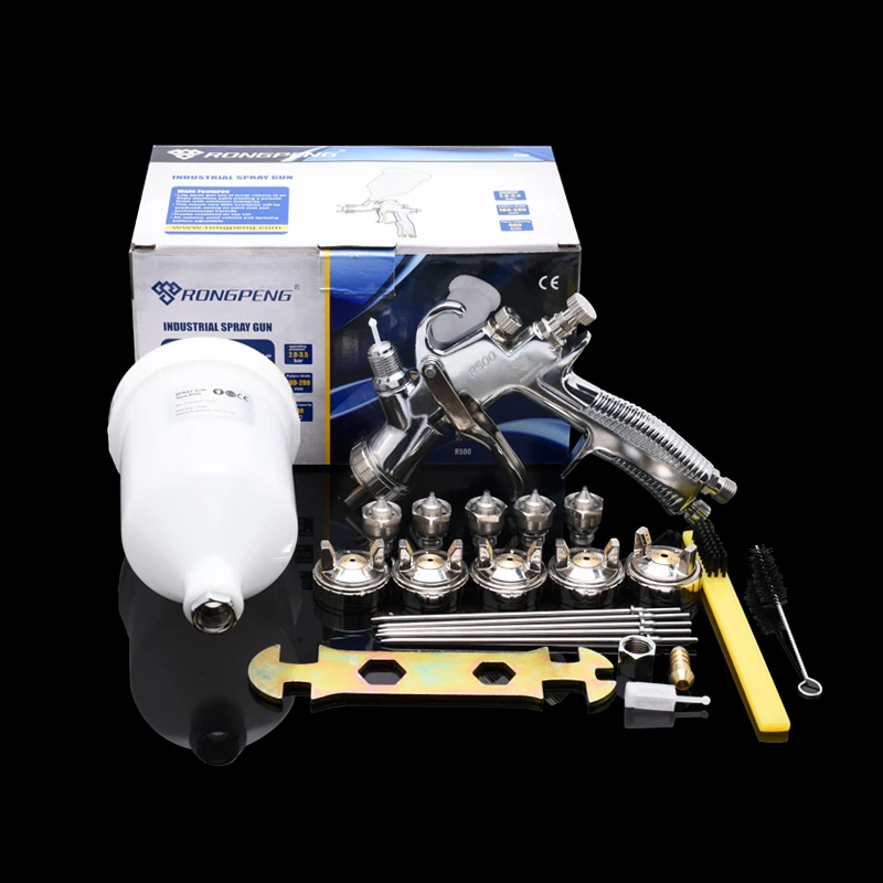 RONGPENG Finishing Paint Gun Automotive Spray Airbrush Water Based Oil Pneumatic Tool R500 1.3/1.4/1.5/1.7/2.0mm Nozzle Kit