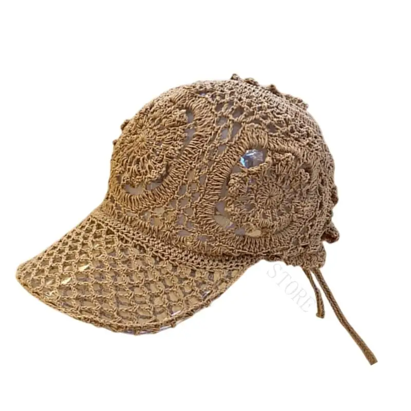 R7UF Openwork Crochet Baseball Cap Lightweight Mesh Summer Sun Hat for Daily Wear, Vacation Travel, and Warm Weather Use