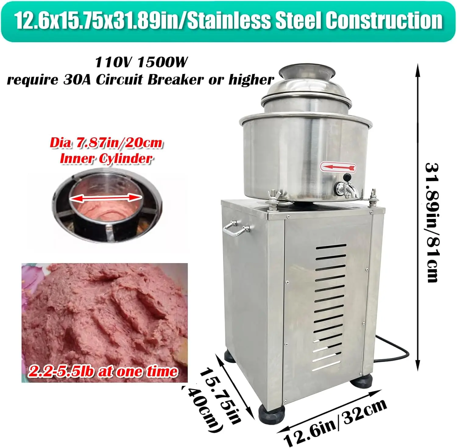 Commercial Meatball Beater Machine 30A Breaker Stainless Steel Meat Puree Making Machine Meat Food Fish Processor