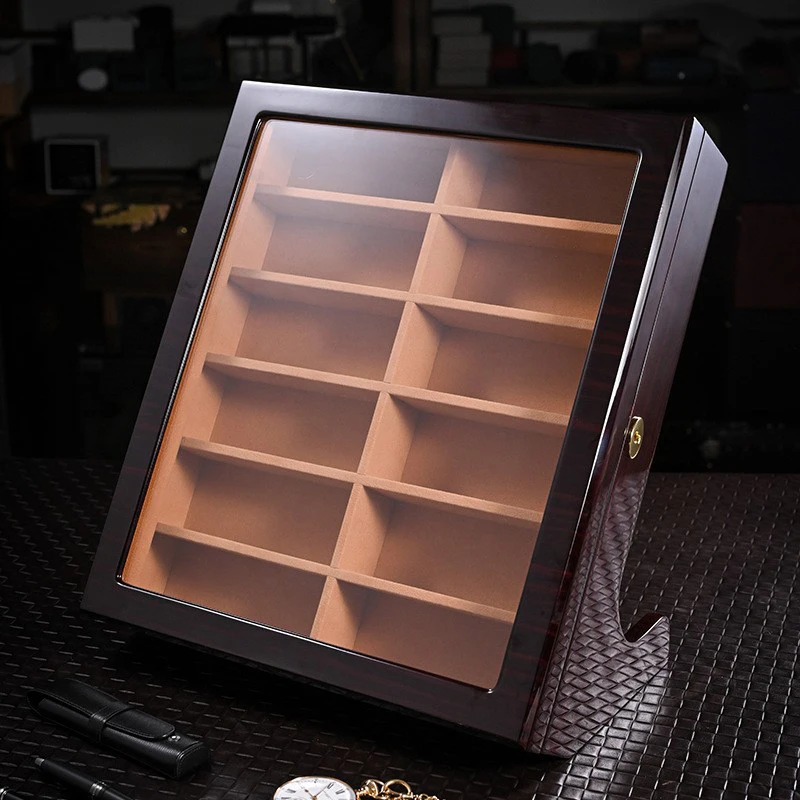 Wooden Glasses Box Transparent Large Glasses Box Sunglasses Man Storage Boxes With Lock Display Stand Showcases Organizer Case