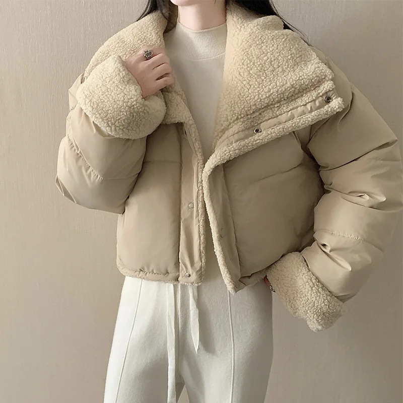 

Women Short Coats Parkas Jackets Turn Down Collar Thick Warm Y2k Streetwear Elegant Jacket Work Coat Autumn Winter 2025
