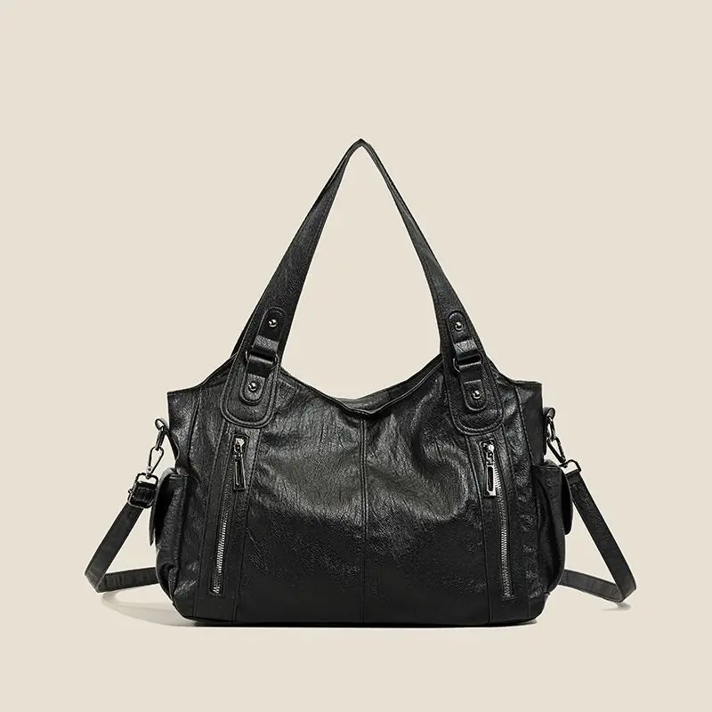 Coffee Brown Black Soft PU Leather Large Capacity Boston Shoulder Bag Women Casual Tote Handbag Large Capacity Crossbody Purse