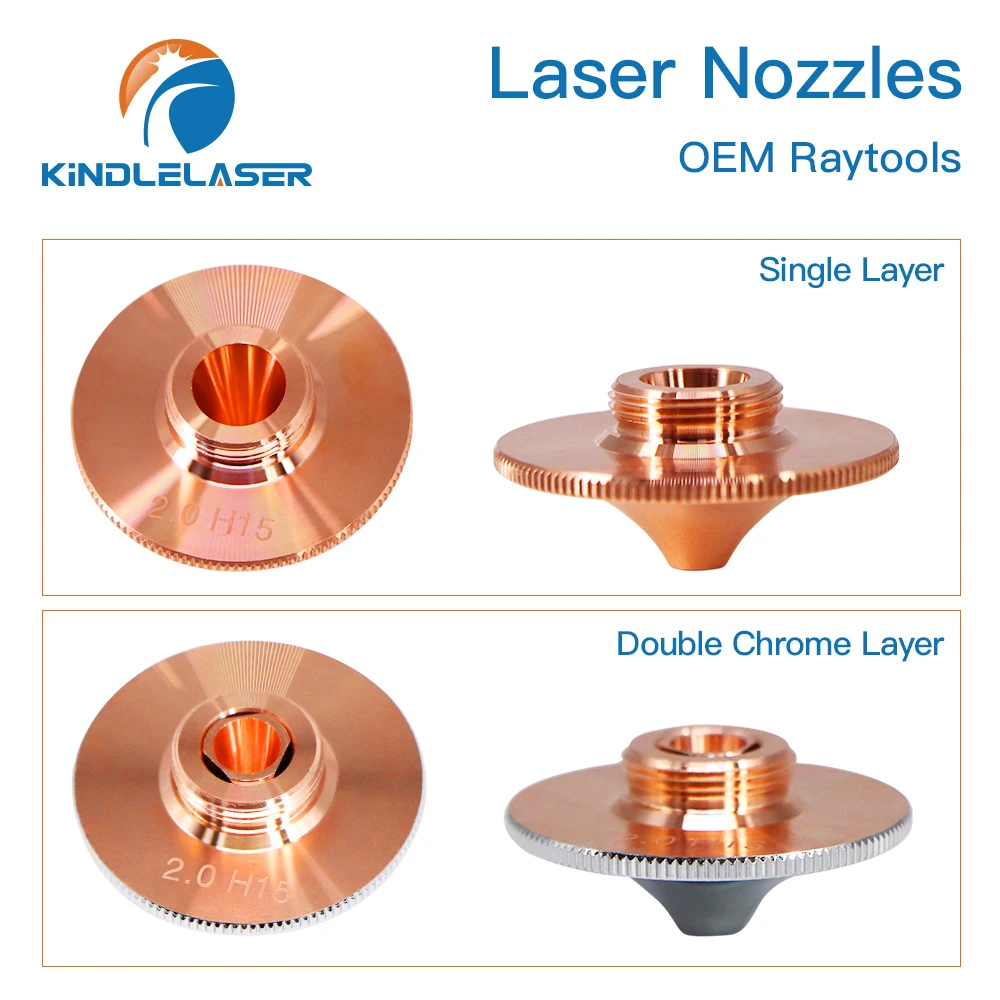 Ugello Laser KINDLELASER Raytools Dia.32 H15 calibro 0.8-4.0mm cromo singolo/doppio per parti del supporto dell'ugello per taglio Laser a fibra