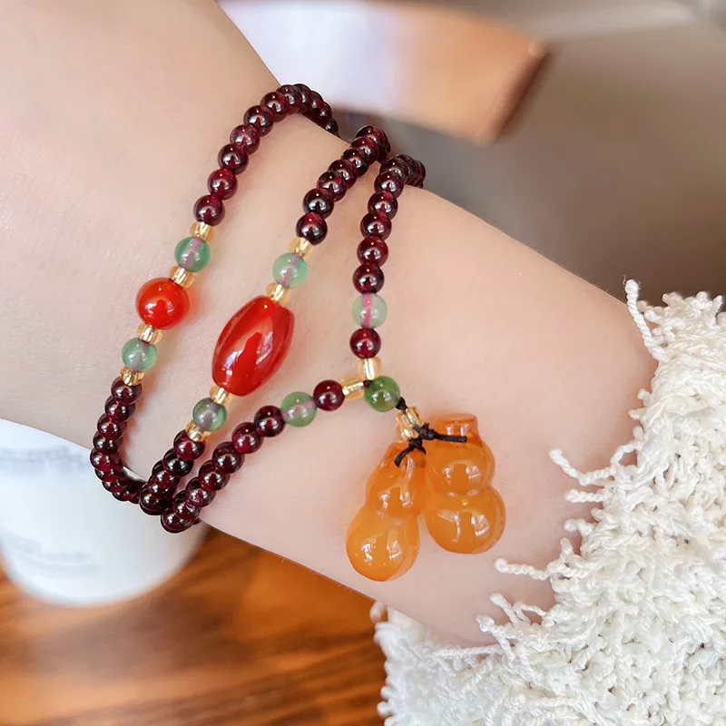 

New High end multi circle garnet Crystal Beaded Bracelet for Women Fashion High Quality Jewelry Accessories Wholesale Bracelet