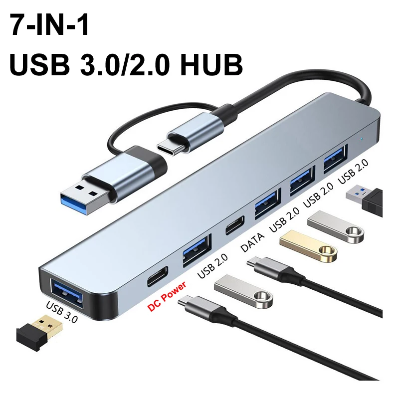 7 IN 1 TYPE-C HUB Dock Station USB Type C to USB OTG Adapter 5Gbps High Speed Transmission For  Keyboard mouse Macbook PC Laptop