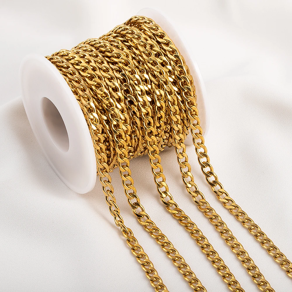 1Meter 2Meters 3-7mm Stainless Steel Cuban Link Cable Chains for DIY Necklace Bracelet Anklet Jewelry Making Accessory