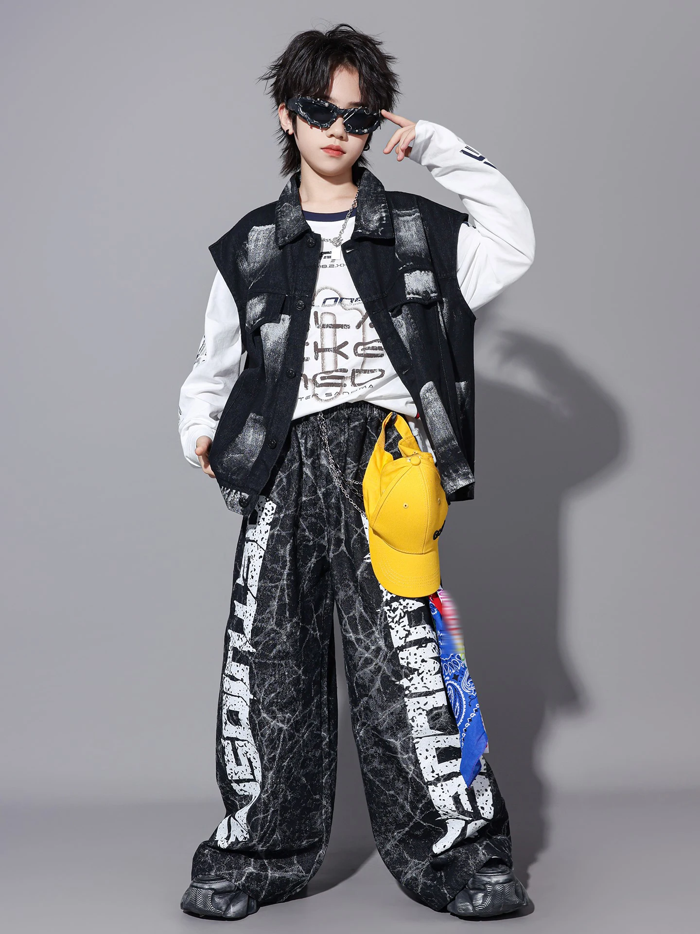 

Детский танцевальный костюм в стиле хип-хоп для мальчиков, черный жилет, брюки для девочек, одежда для джазовых современных танцев, одежда для выступлений в стиле хип-хоп, групповая сценическая одежда BL18062