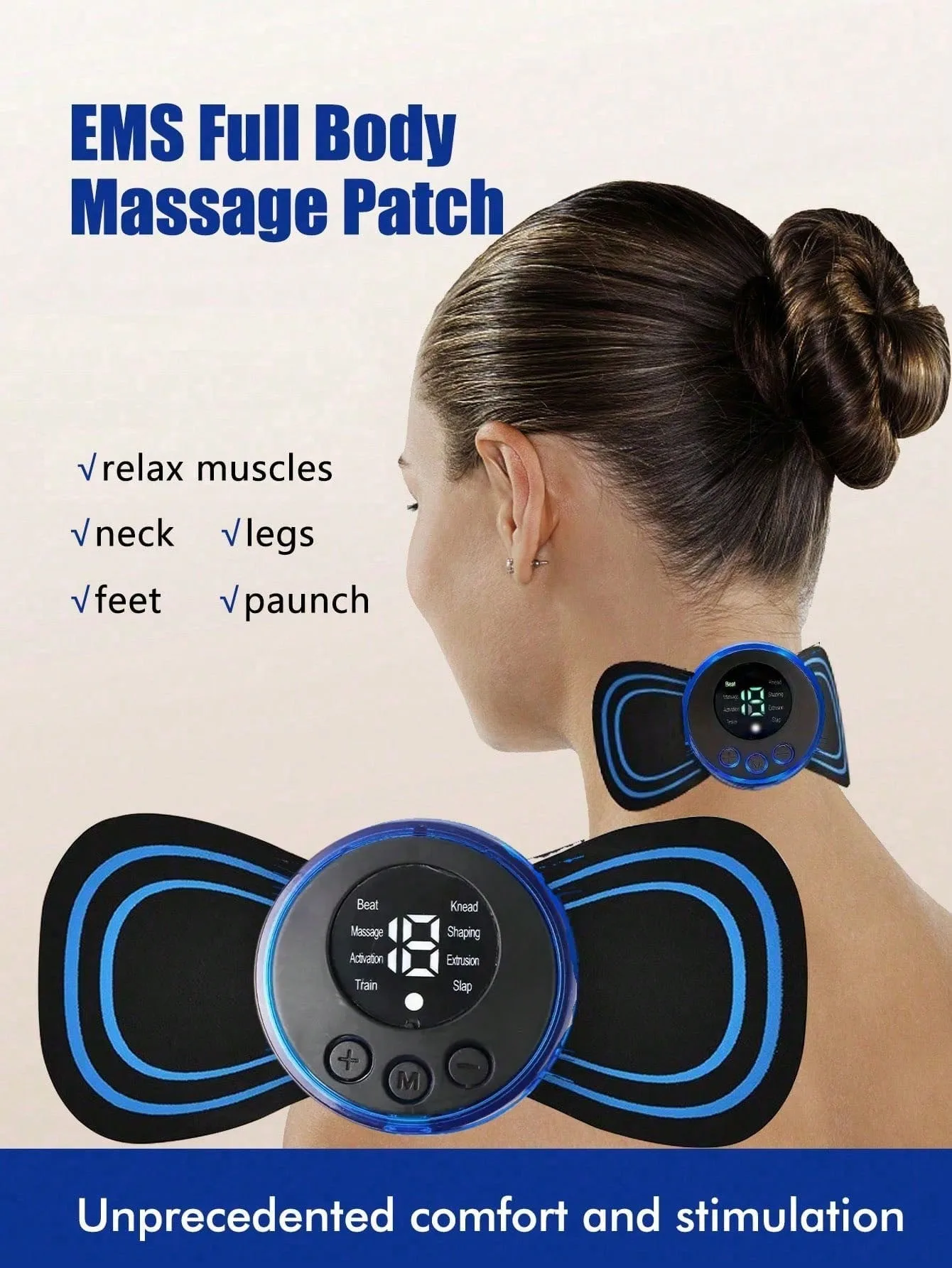 8 Modes Rechargeable Neck Massager with Remote Control EMS Low Frequency Pulse Massager For Muscle Relaxation Relief The Pain