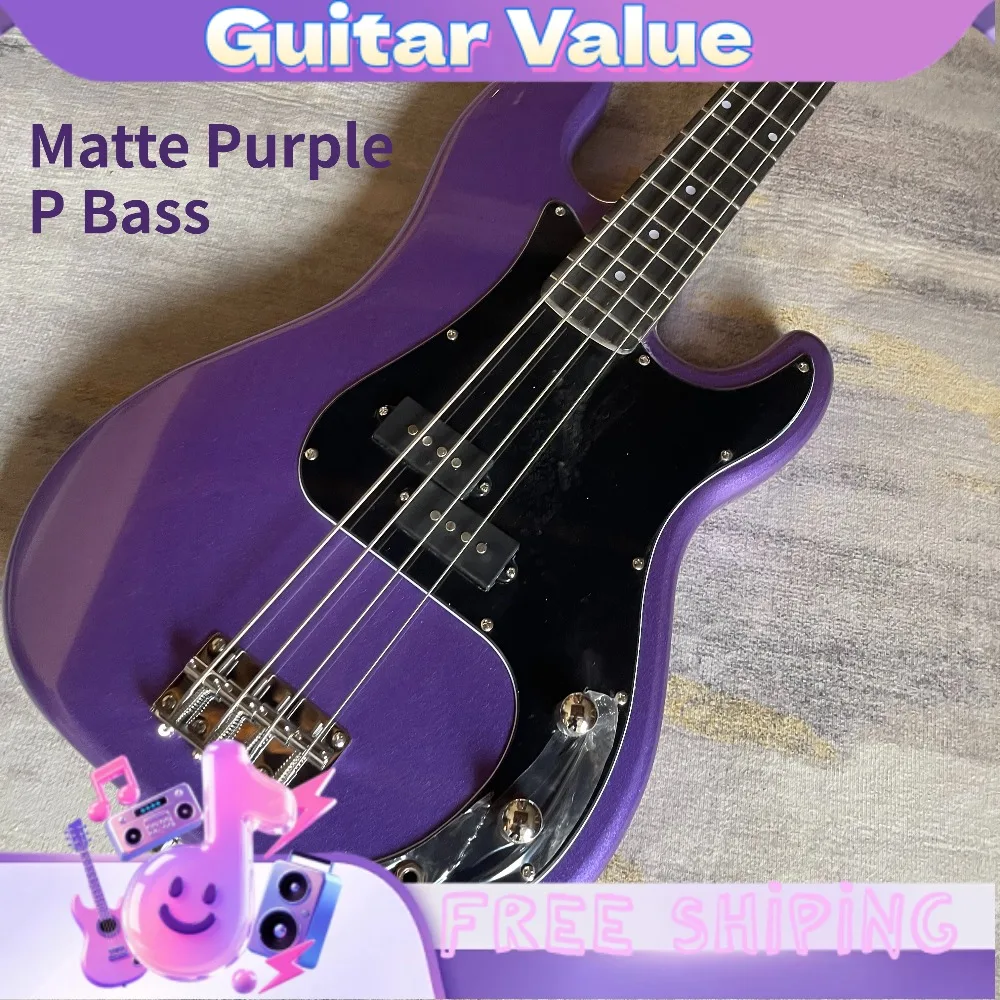 4 String Matte Purple P Bass Guitar Two Split Humbucker Pickups Classic Precision Shape for Jazz Funk Band Free Shipping