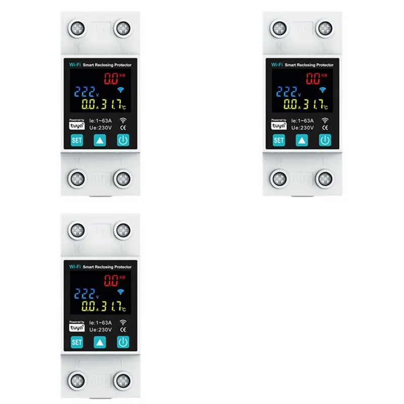 【ALLOWANCE】3X New 1P 1-63A Tuya Wifi Smart Circuit Breaker LED Display Switch With Power Metering Smart Life Control Via Alexa H