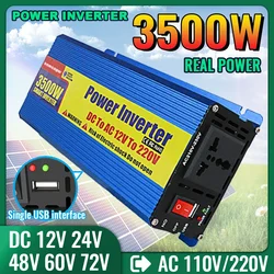 3500W Intelligent Car Power Inverter 12V 24V 48V 60V 72V to 110V 220V Solar Compatible Portable for Camping RV Emergency Outdoor