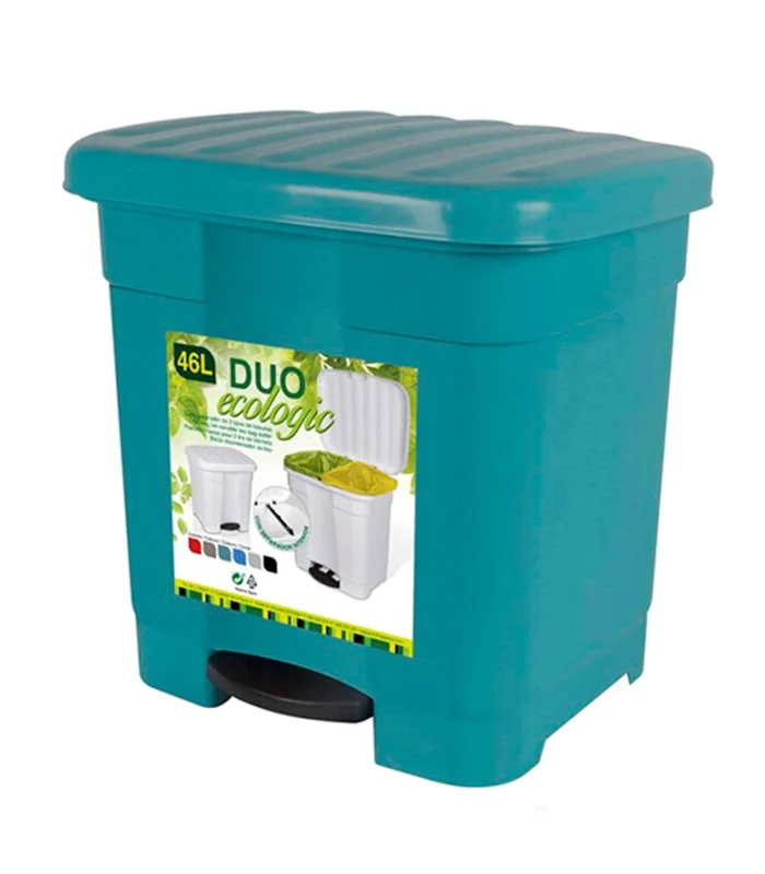 Tradineur Green trash bin with pedal 46 litres plastic 45,5x43,5x39 cm trash bin, trash bin with separator