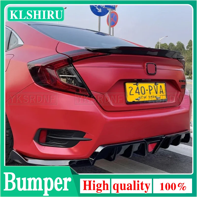 For Honda Civic 2016-2022（With Light）High Quality ABS Bright Black & ABS Carbon Bumper Lip Rear Trunk Diffuser Spoiler