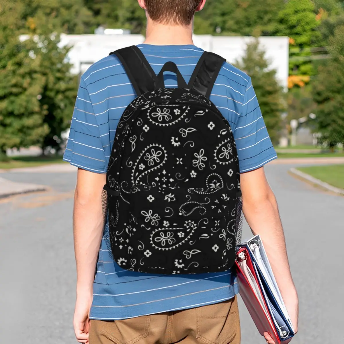 Black Bandana Backpacks for Men Women College School Students Bookbag Fits 15 Inch Laptop Paisley Western Cowboy Outlaw Bags