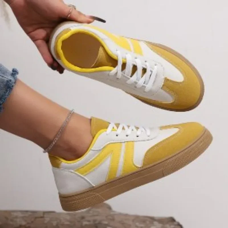 Shoes Female 2024 Lace Up Women's Vulcanize Shoes Plus Size Women Sneakers Mixed Colors Round Toe Flat with Ladies Casual Shoes image 3
