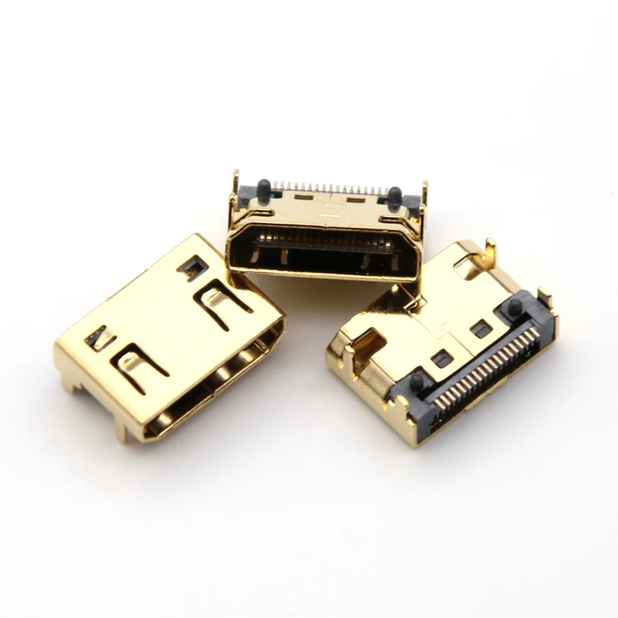 2pcs/lot Gold-plationg MINI 19P usb female 19 pin Jack Connector HDMI-compatible 19Pins Sockect 4DIP Type charging port