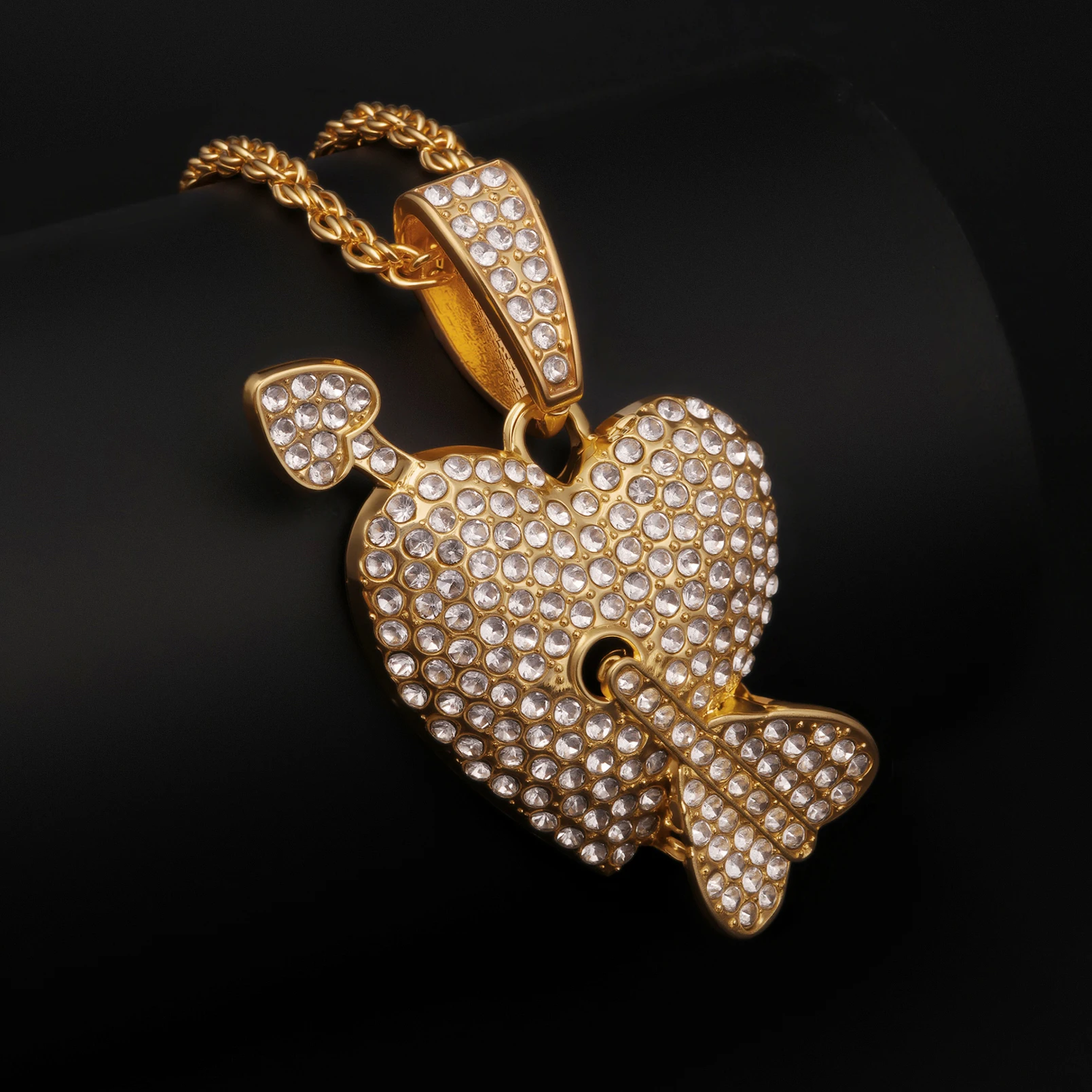 1PC INGAX Zinc Alloy Paved Rhinestone An Arrow Through Heart Necklace for Women Romantic Love Heart Necklace Women Jewlery