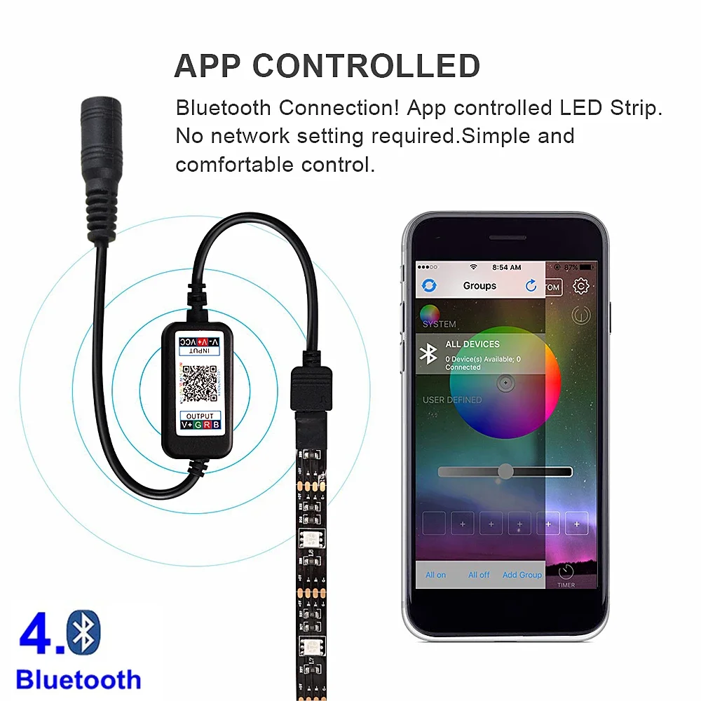 Smart Bluetooth APP RGB Controller for DC 5V 12V 24V 4pin 5050 2835 RGB LED Strip Light Wireless 4 Pin 5.5X2.1mm Power Connector