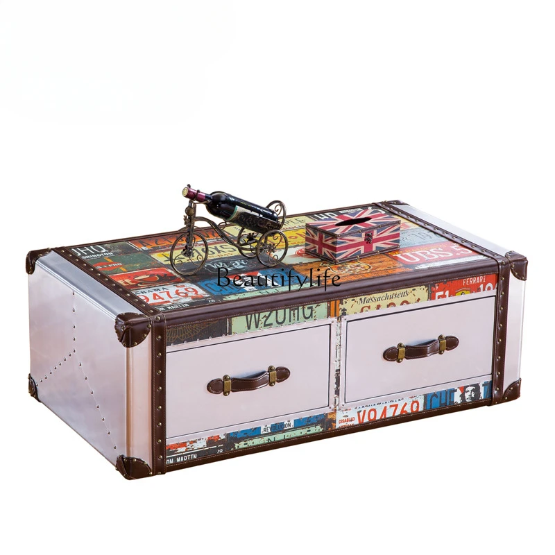 

Industrial style retro tea table box type double coffee table American country furniture