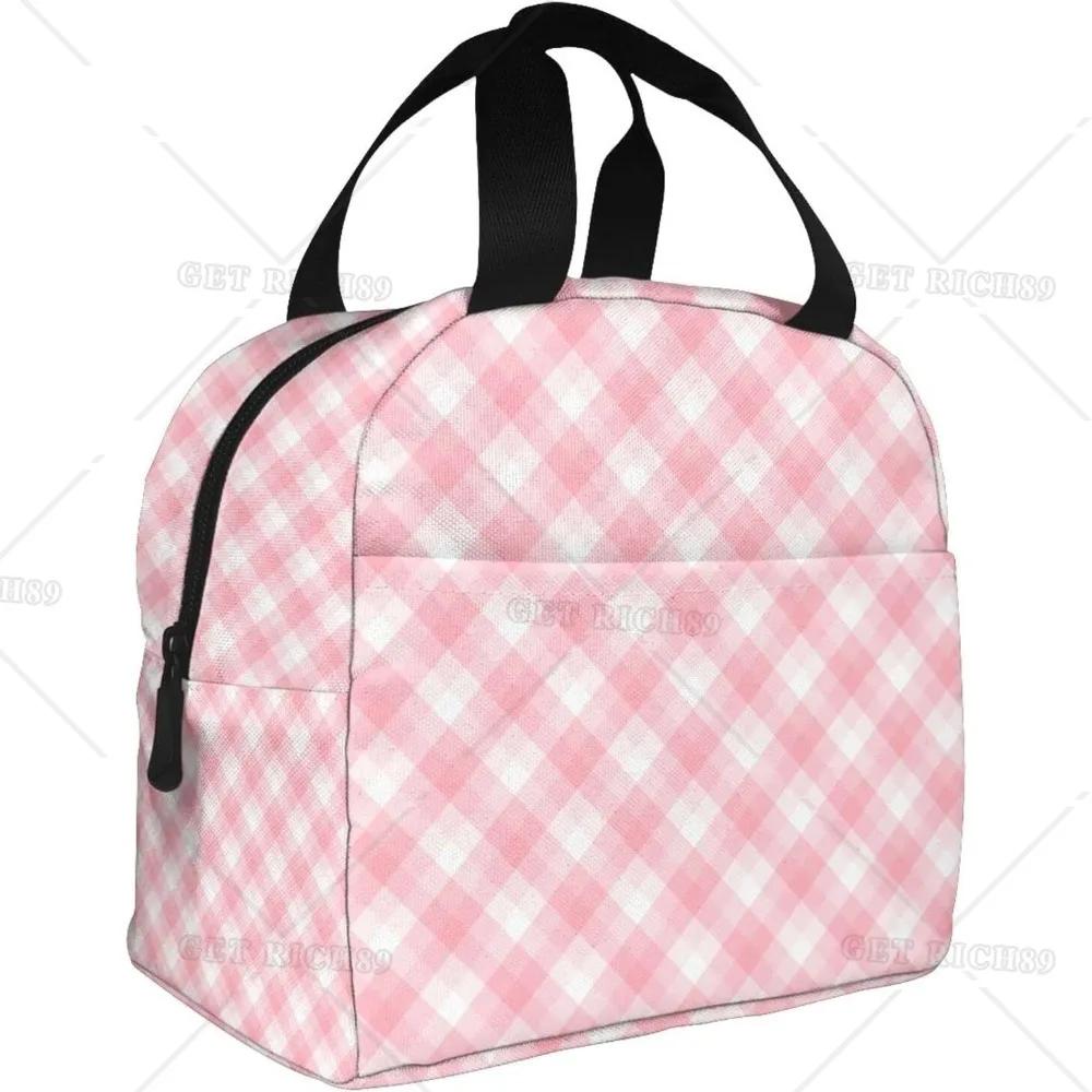 Borsa da pranzo portatile con motivo rosa borsa termica isolata a righe rosa borsa da pranzo riutilizzabile per donna uomo per esterni