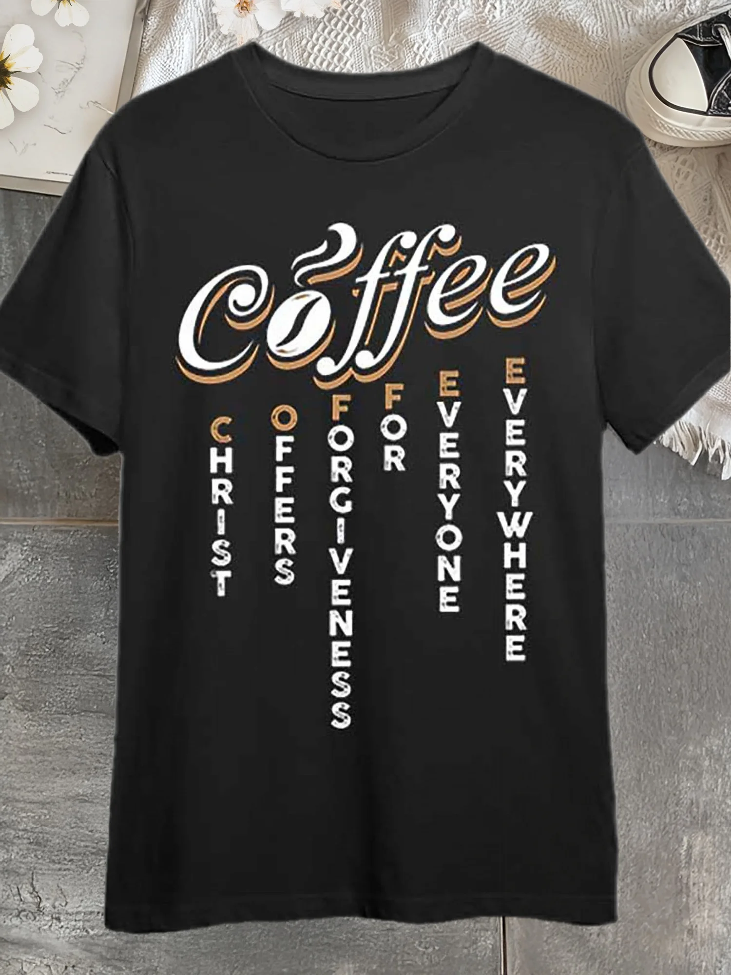 Christ Provides Forgiveness for Everyone, Regardless of Where They Are Coffee Pun - Christian Coffee Abbreviation Funny Men's Short Sleeve T-Shirt Collection Black Prm Clothing - T-Shirt