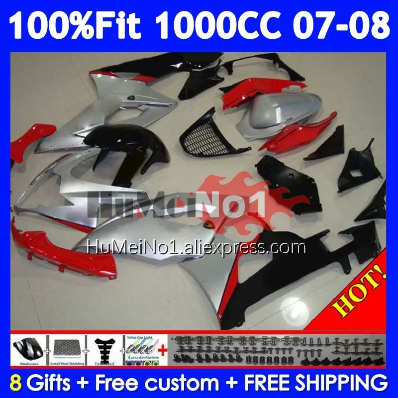 Injection Body For SUZUKI GSXR1000 K7 Silvery red GSX-R1000 GSXR 1000 CC 119No.63 GSXR-1000 GSX R1000 07 08 2007 2008 Fairings