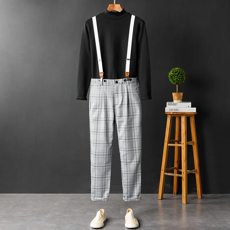 

Повседневные клетчатые комбинезоны для подростков, длинные брюки в корейском стиле, с декоративными ремешками