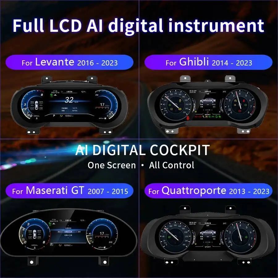 S Car LCD Instrument For Maserati Quattroporte 2013-2023 Speedometer Smart Cluster Map Multiple Colorful High Display Carplay