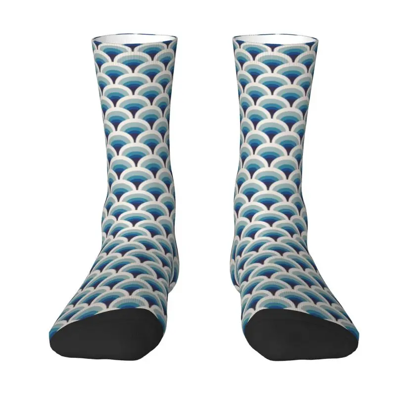 

Custom Blue Wave Gradient Retro Pattern Men's Crew Socks Unisex Kawaii Spring Summer Autumn Winter Dress Socks