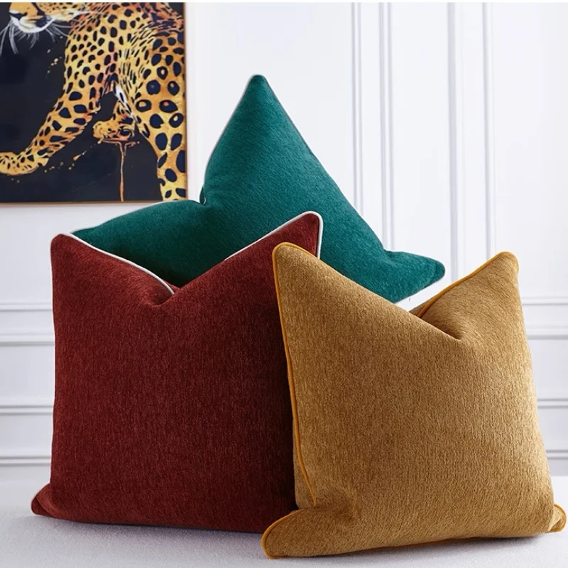 

Luxury Chenille Pillows Holiday Color Cushion Case Wine Yellow Green Decorative Pillow Cover For Sofa Chair Home Decorations