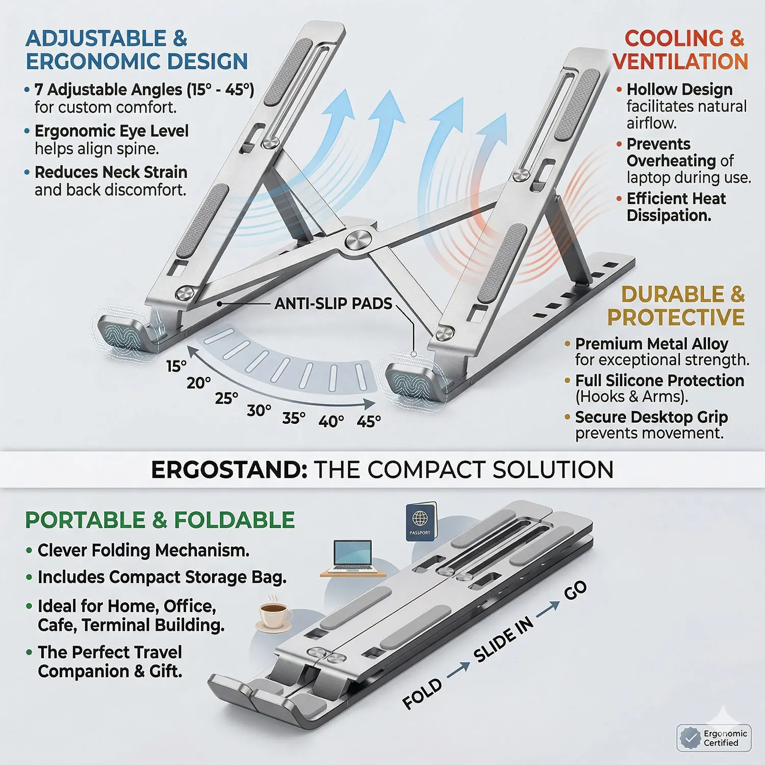 Adjustable Laptop Stand Portable Foldable Notebook Bracket Computer Monitor Holder For Macbook Air iPad Tablets Base Accessories