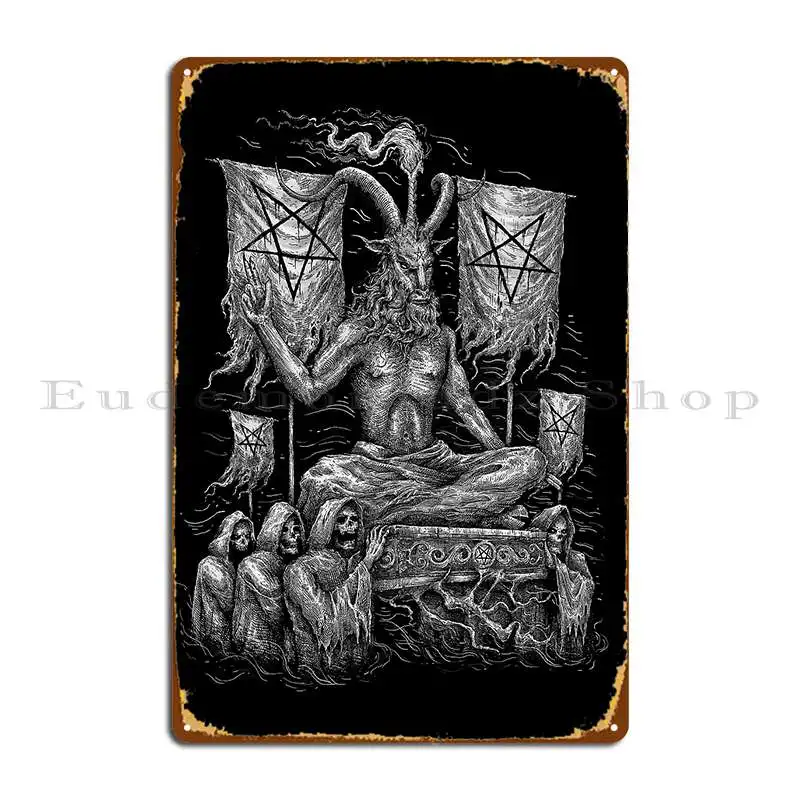 Dark 666 Satanic Baphomet Goat Metal Plaque Poster Painting Wall Pub Garage Character Decoration Tin Sign Poster