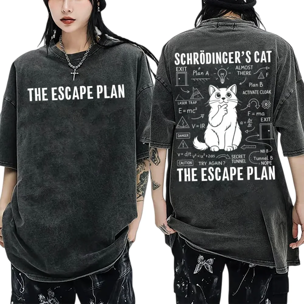 

Schrodinger Cat Lovers Funny Meme tshirt Men's Women's Casual Cotton Vintage Streetwear Unisex Oversized Short Sleeve Top