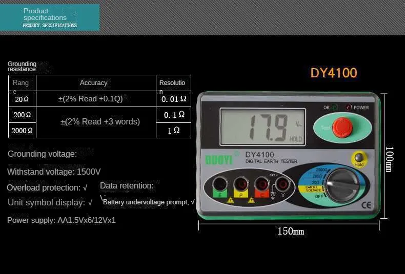 DOUYI  DY4100 grounding resistance tester digital  lightning protection grounding resistance meter