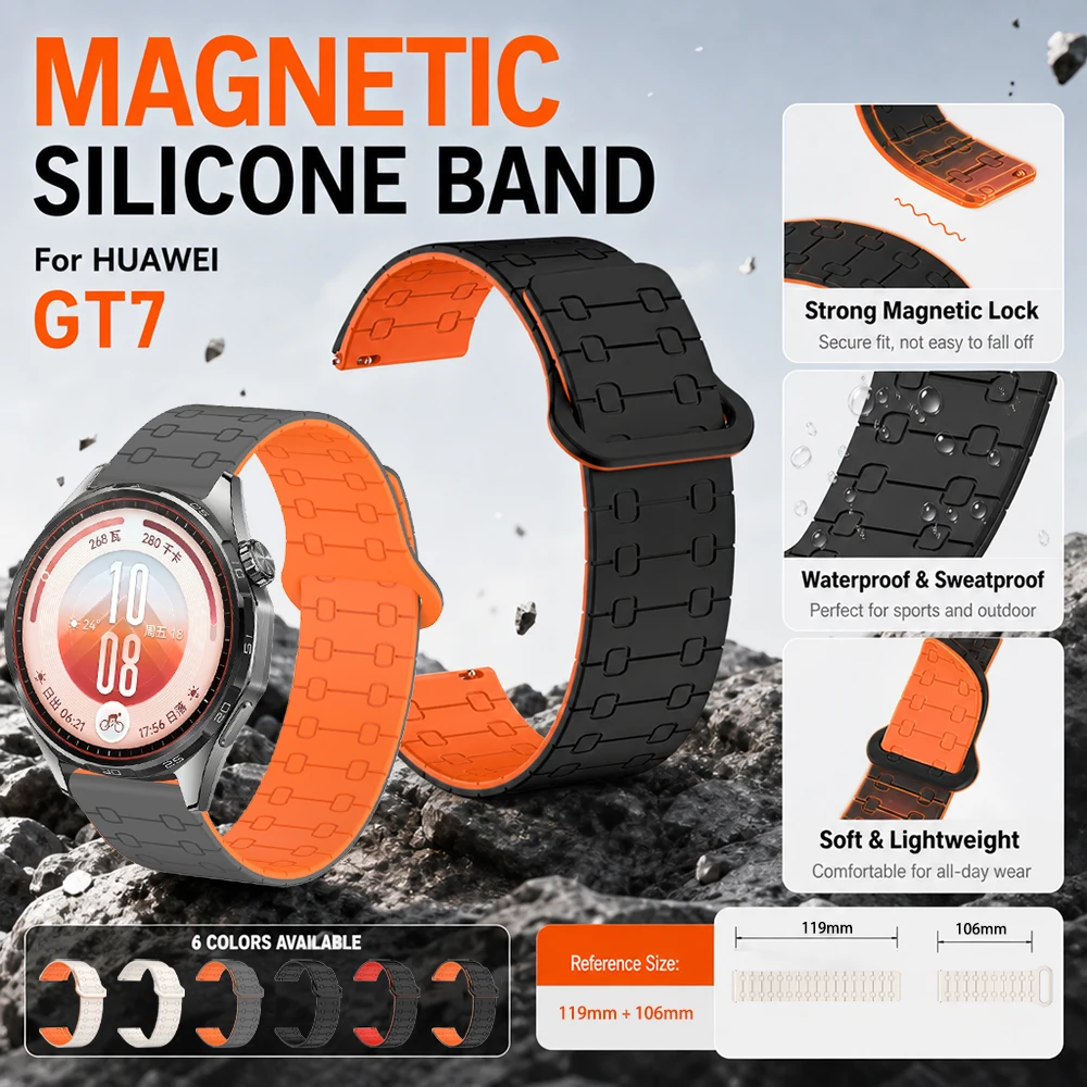 1/2 Stück 22mm Magnetisches Silikonarmband für HUAWEI Watch GT 7 7Pro 46mm Wasserdichtes Sportarmband für HUAWEI GT 6 5 Pro Handgelenksband